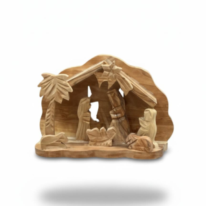 Handcrafted Olive Wood Nativity Set with Star & Palm.