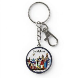 Painted Ceramic Style Bethlehem Keychain.