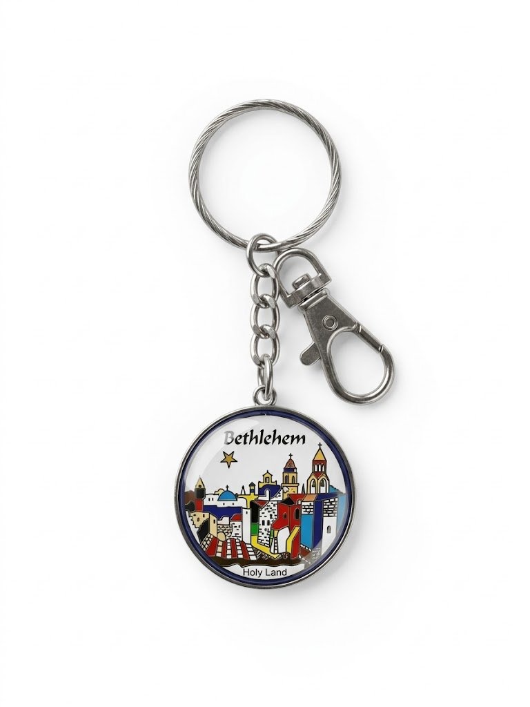 Painted Ceramic Style Bethlehem Keychain.